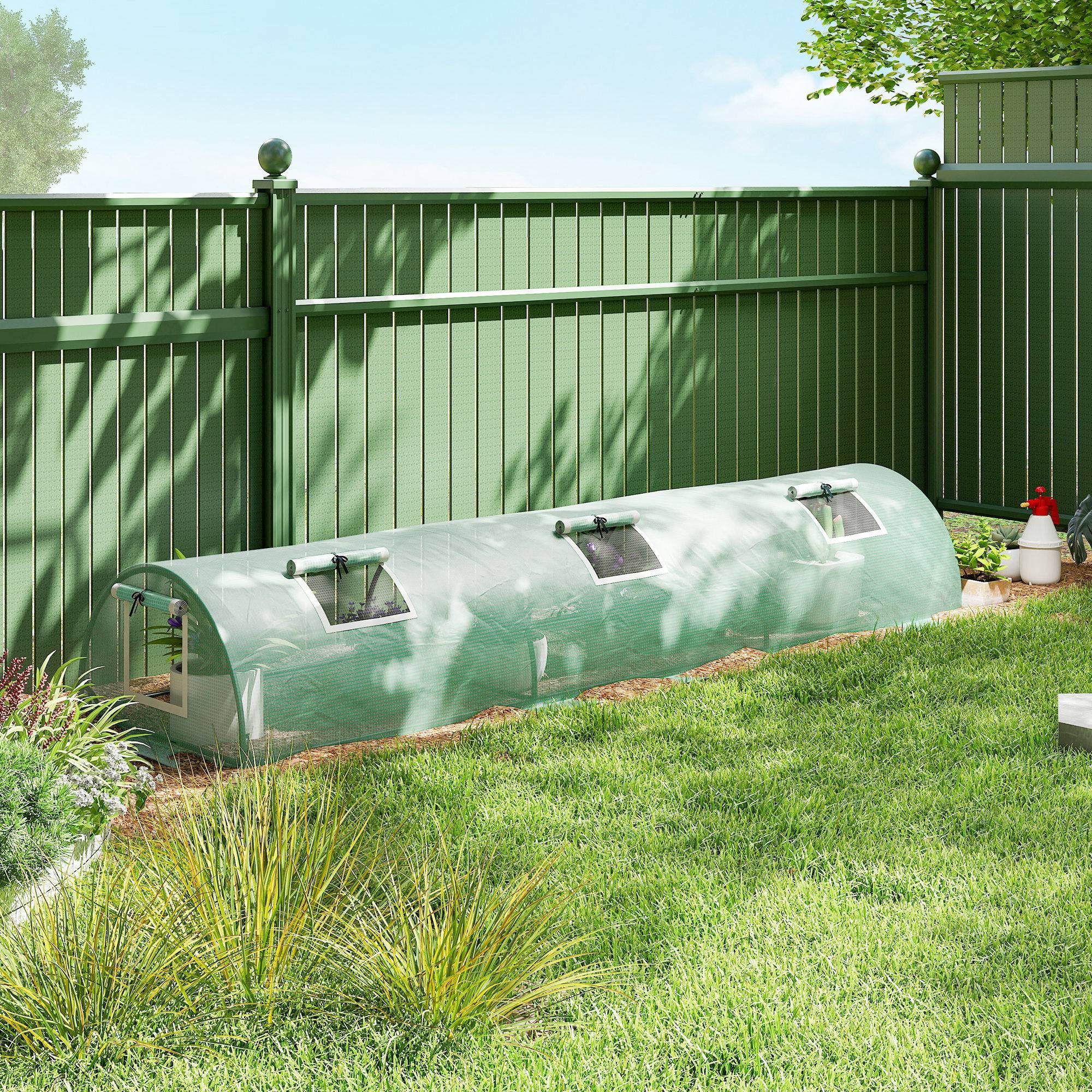 Mini-Serre de Forçage pour Potager Acier et Bâche PE Anti-UV 5 Fenêtres 300x80x45 cm Vert - ComfortXL Outdoor Living - Image 4