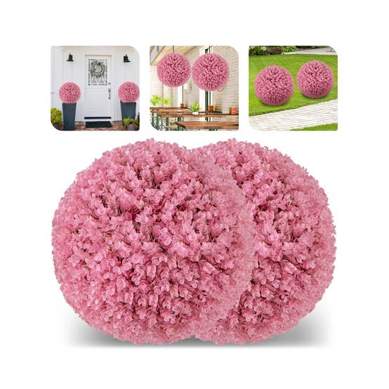 Lot de 2 Boules Topiaire Artificielle 44 cm, 2 Fausses Plantes avec 7 Couches de Feuille, Sphère de Jardin Décoratif Intérieur Extérieur, Rose - Image 2
