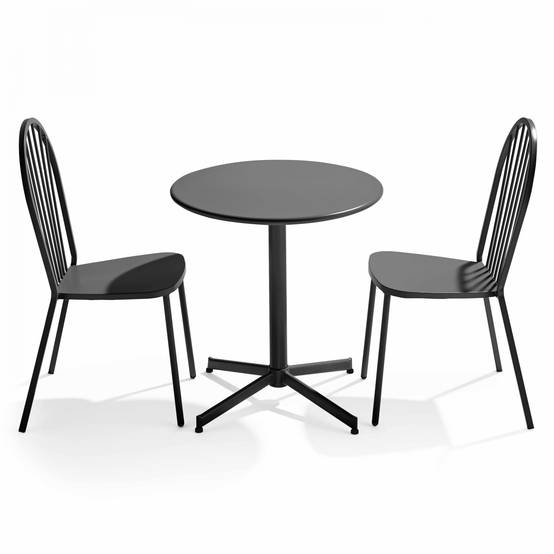 Oviala - Ensemble table ronde et 2 chaises de jardin bistrot en métal gris Palavas - Oviala - Imagen 1