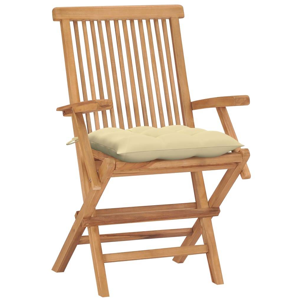 Lot de 4 Chaises de jardin et coussins - Chaises d'extérieur - Fauteuils de jardin blanc crème Teck massif-JU12620 - Image 1