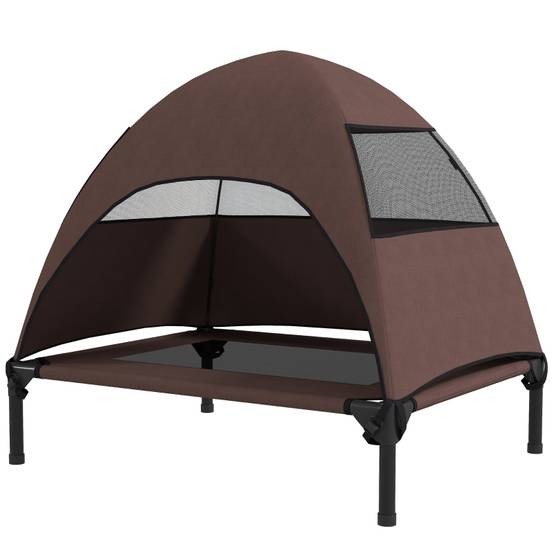 Lit de Camp Chien Surélevé avec Toit Polyester Extérieur 76x61cm Café - ComfortXL Pet Living - Image 2