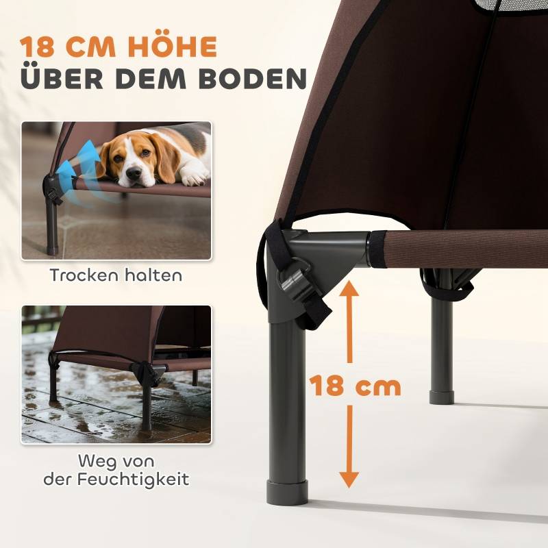 Lit de Camp Chien Surélevé avec Toit Polyester Extérieur 76x61cm Café - ComfortXL Pet Living - Image 5