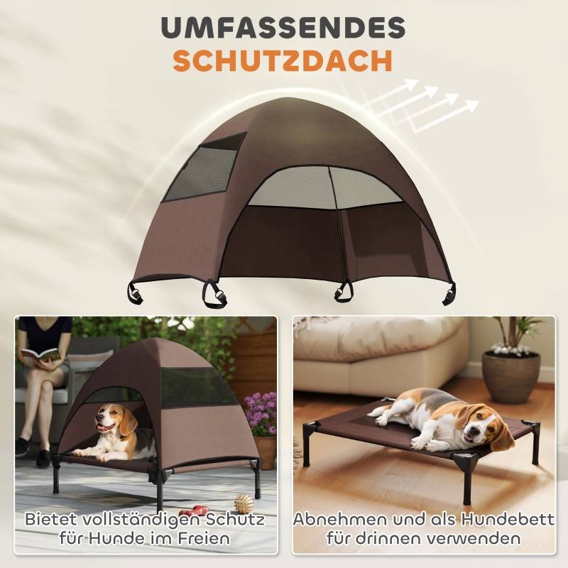 Lit de Camp Chien Surélevé avec Toit Polyester Extérieur 76x61cm Café - ComfortXL Pet Living - Image 4
