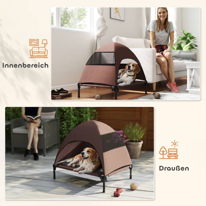 Lit de Camp Chien Surélevé avec Toit Polyester Extérieur 76x61cm Café - ComfortXL Pet Living - Image 7