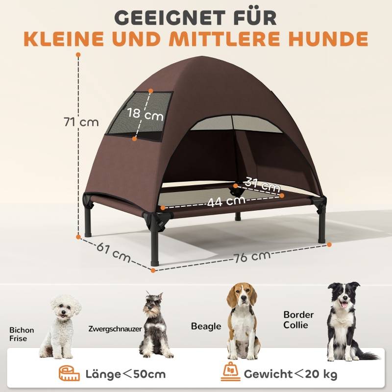 Lit de Camp Chien Surélevé avec Toit Polyester Extérieur 76x61cm Café - ComfortXL Pet Living - Image 3