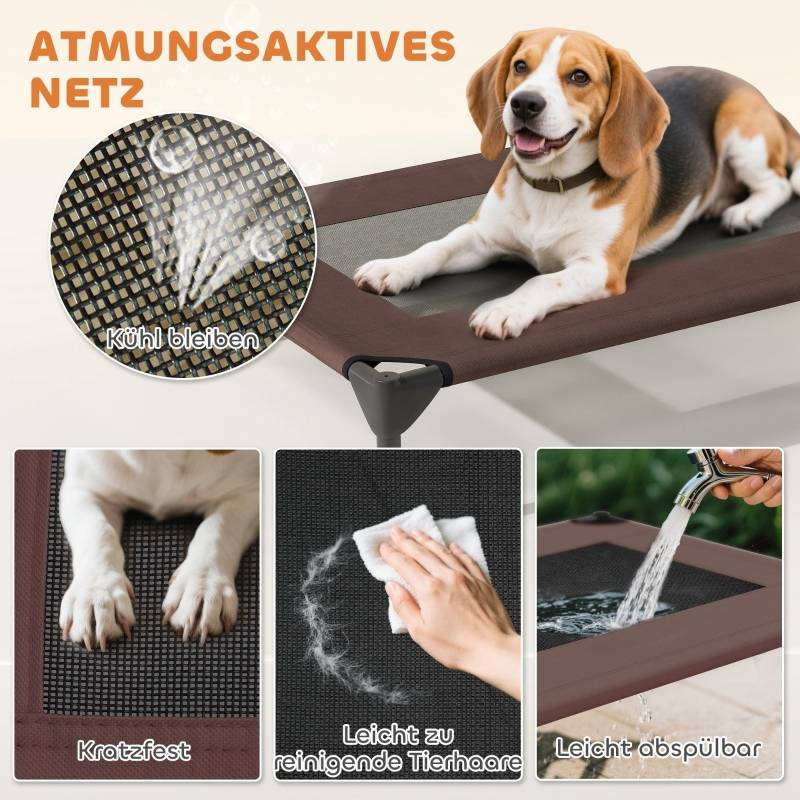 Lit de Camp Chien Surélevé avec Toit Polyester Extérieur 76x61cm Café - ComfortXL Pet Living - Image 6