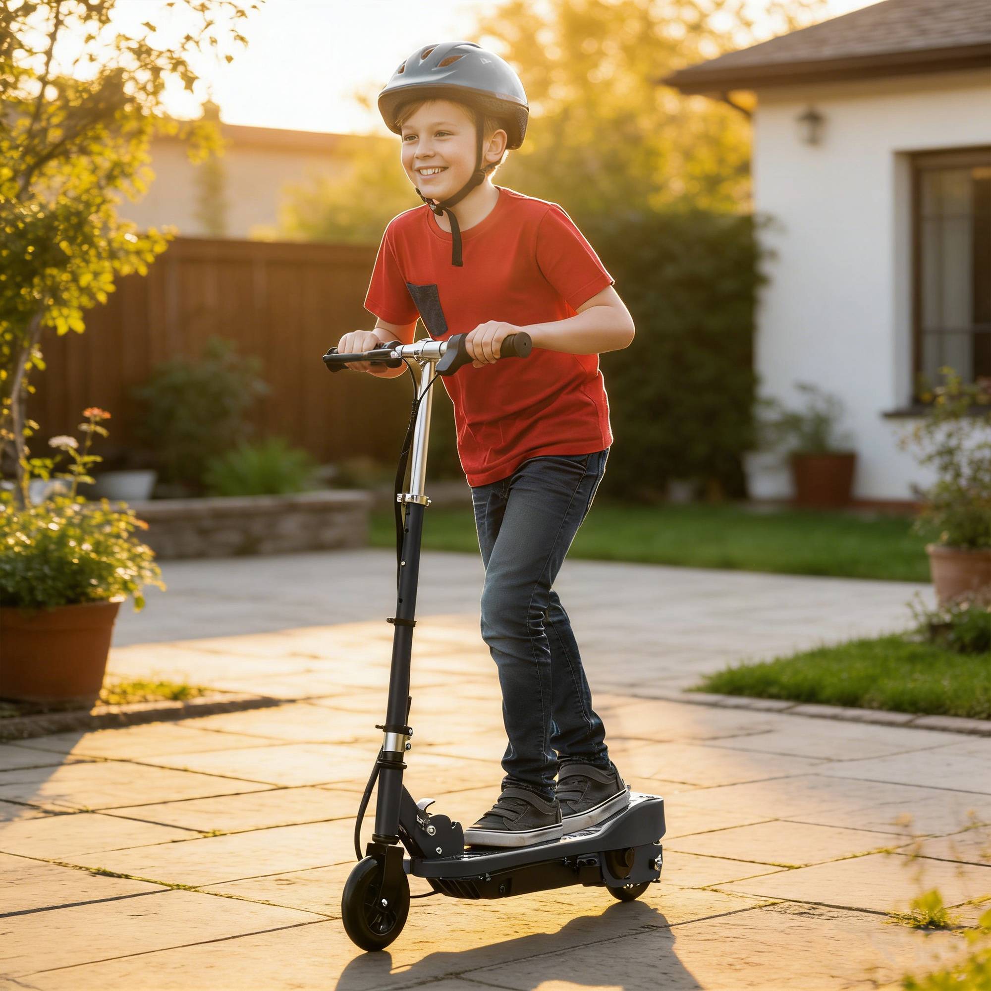 Trottinette électrique pliable pour enfants 120W, vitesse max 12km/h, 74x36x69-91 cm, noir - Image 3