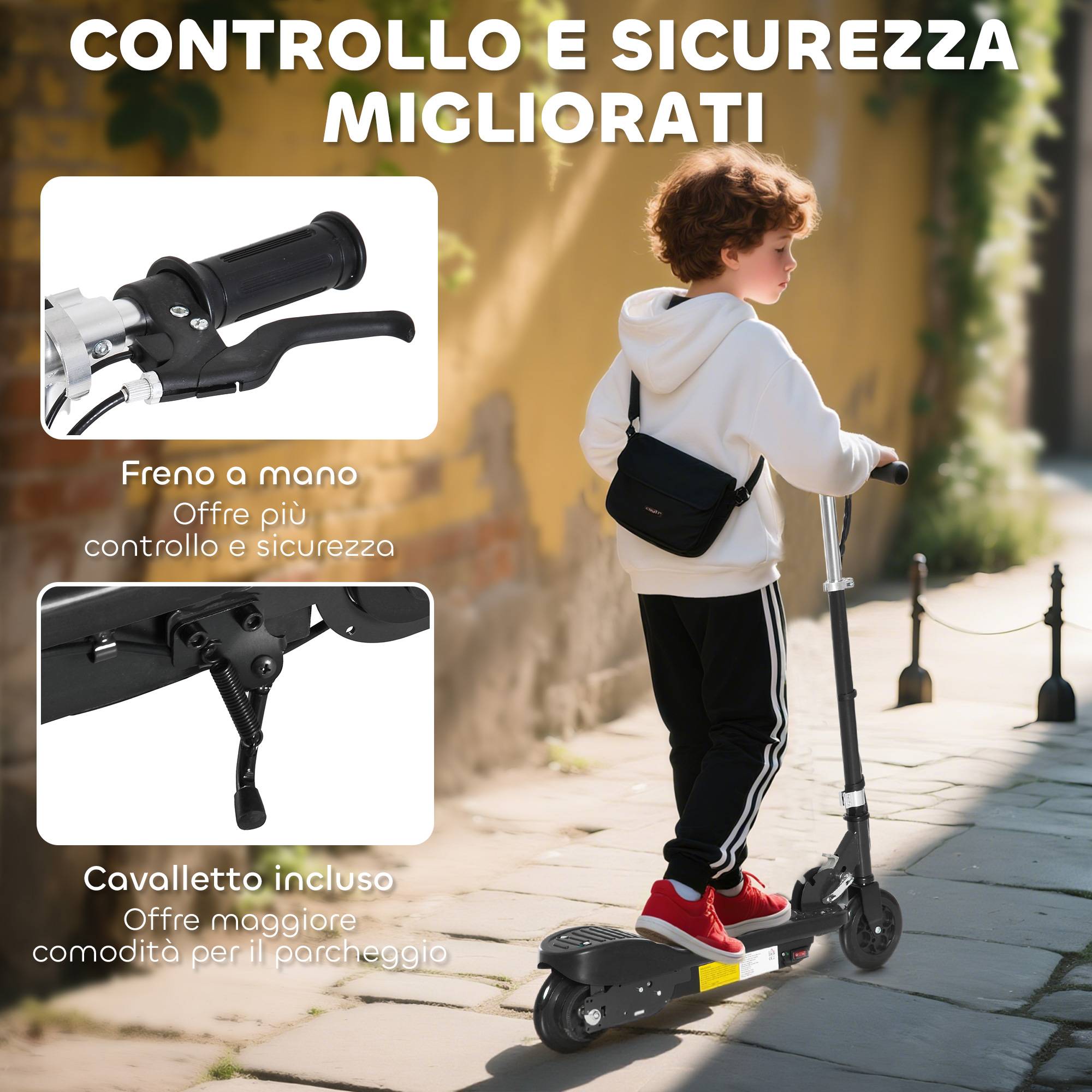 Trottinette électrique pliable pour enfants 120W, vitesse max 12km/h, 74x36x69-91 cm, noir - Image 9