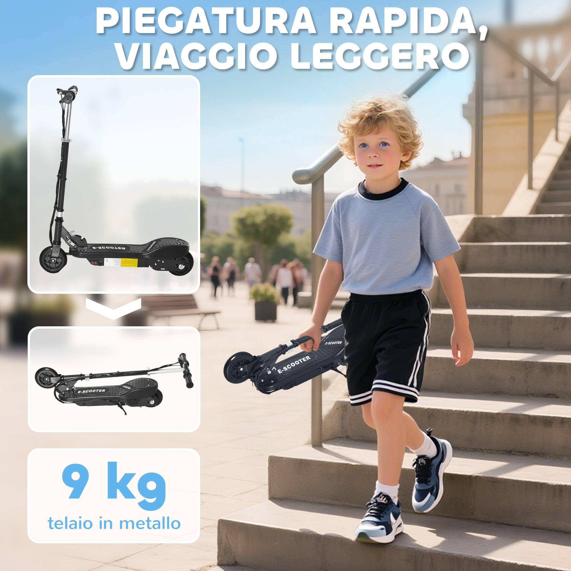 Trottinette électrique pliable pour enfants 120W, vitesse max 12km/h, 74x36x69-91 cm, noir - Image 7