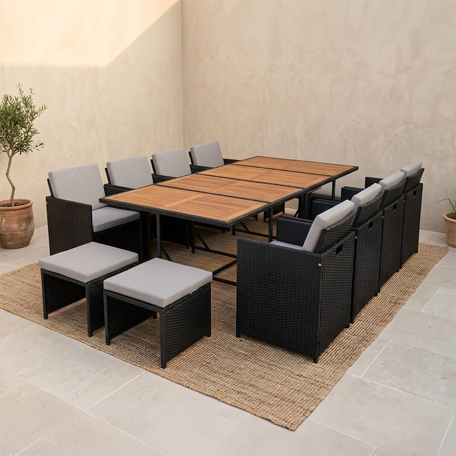 Salon de jardin 12 pl en acacia et résine noir + housse TOLEDO - Image 2
