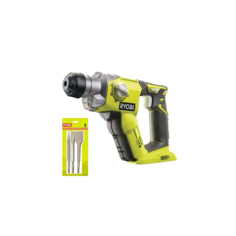 Ryobi - Pack Marteau perforateur RYOBI 18V One+ sans batterie ni chargeur R18SDS-0 - Kit 3 burins SDS+ RIOBY 1 pointe - 1 plat - 1 bêche - RAKSPC03
