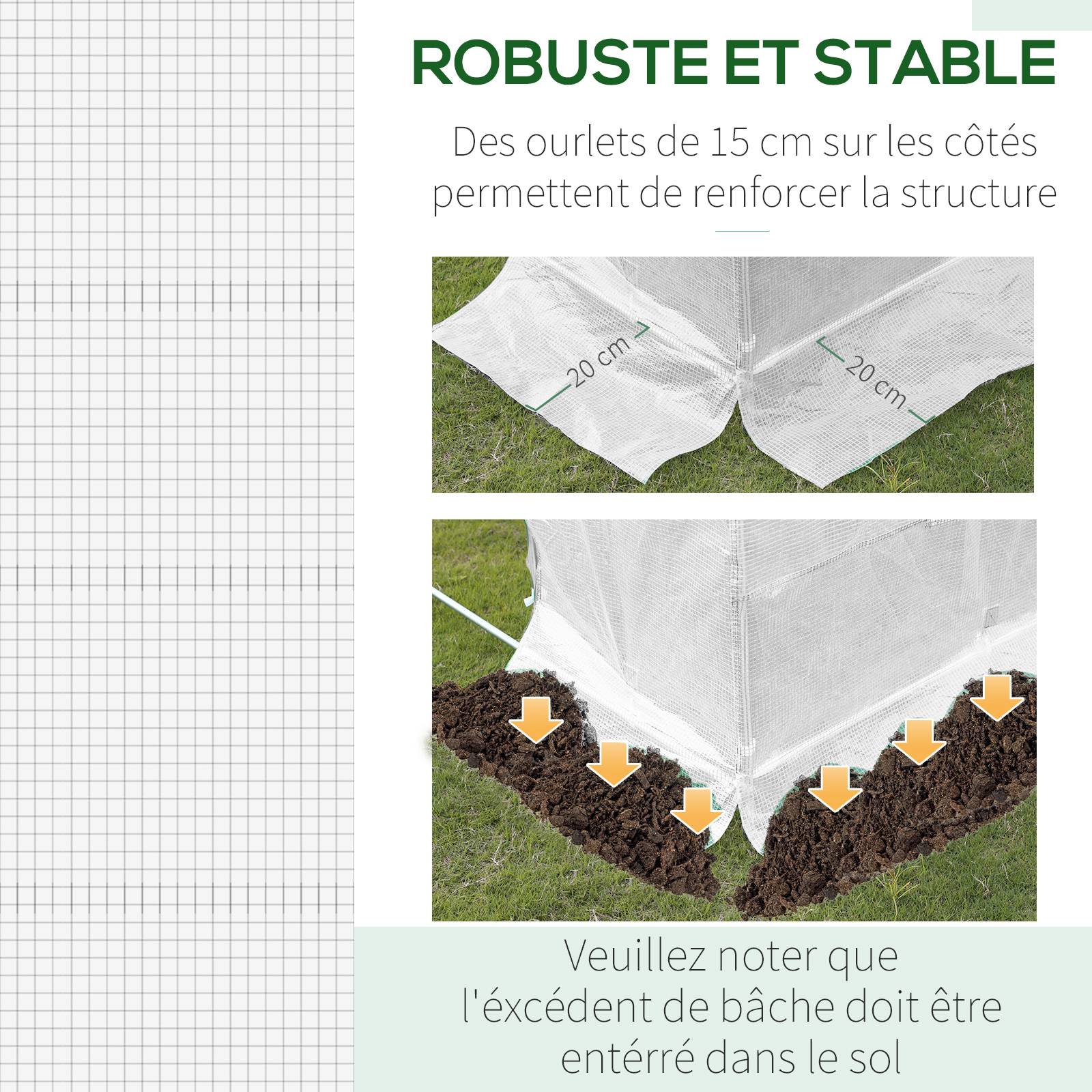 Outsunny - Bâche de rechange serre tunnel 18 m², bâche dim. 6L x 3l x 2H m PE anti-UV imperméable 12 fenêtres + porte enroulable zippée blanc - Outsunny - Imagen 5