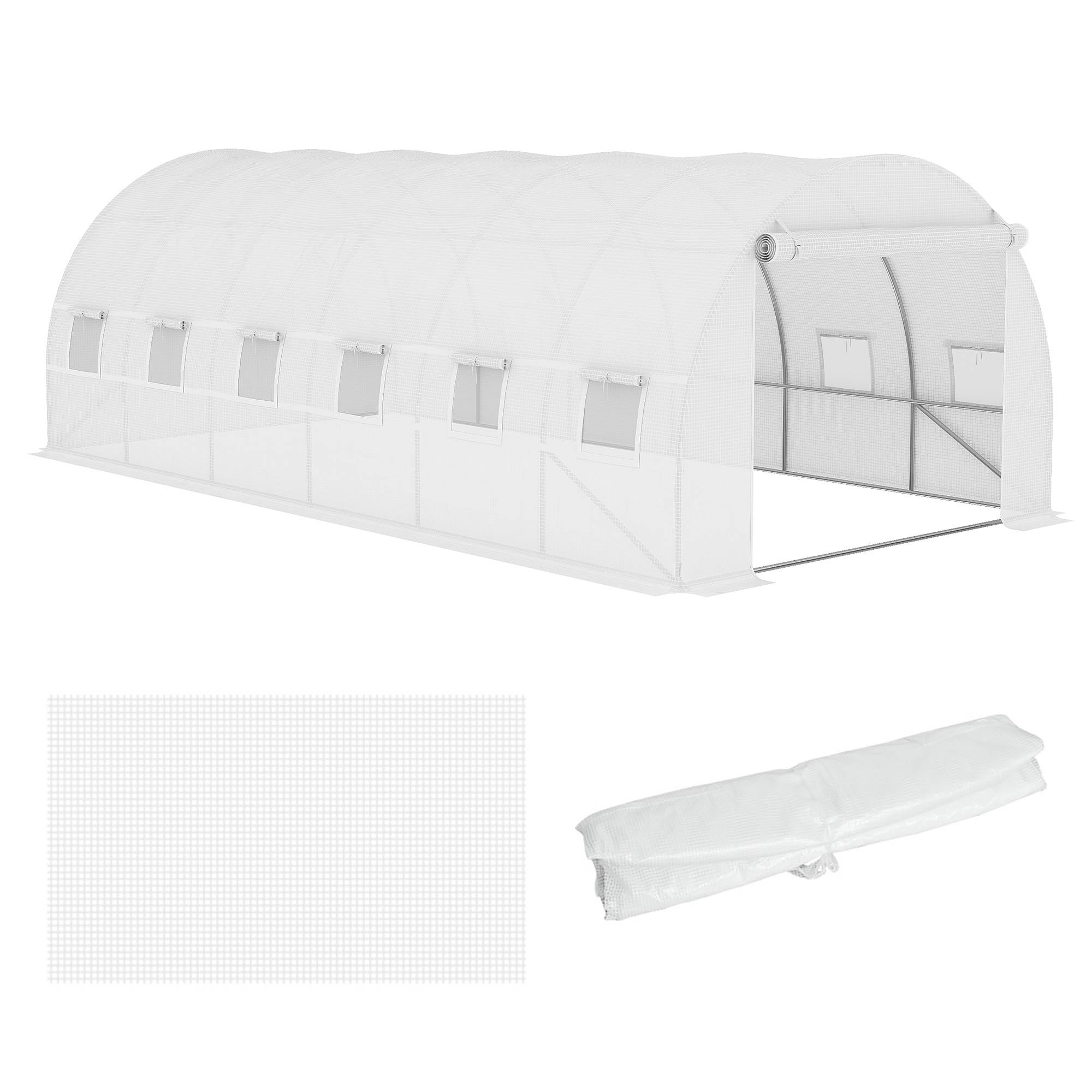 Outsunny - Bâche de rechange serre tunnel 18 m², bâche dim. 6L x 3l x 2H m PE anti-UV imperméable 12 fenêtres + porte enroulable zippée blanc - Outsunny - Imagen 3