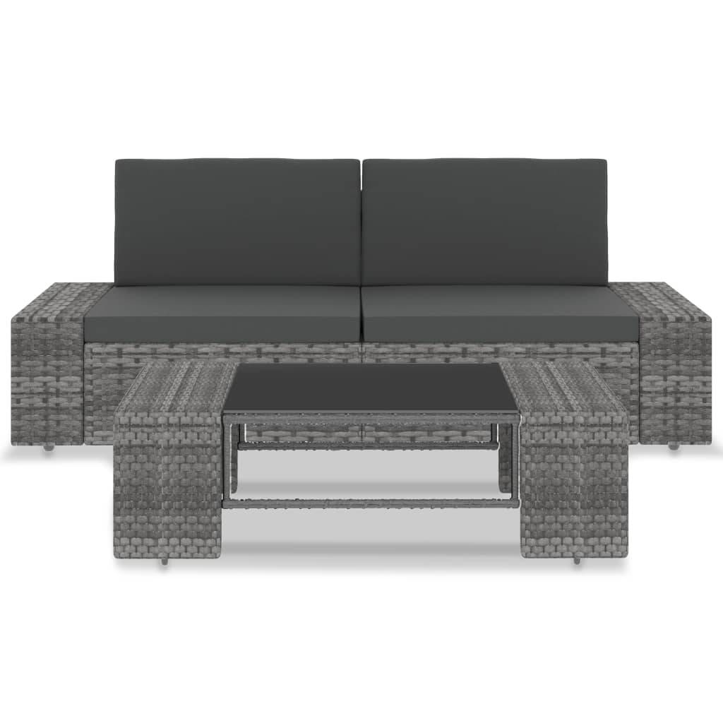 Vidaxl - Salon de jardin 3 pcs Résine tressée Gris vidaXL 49527 - Imagen 2