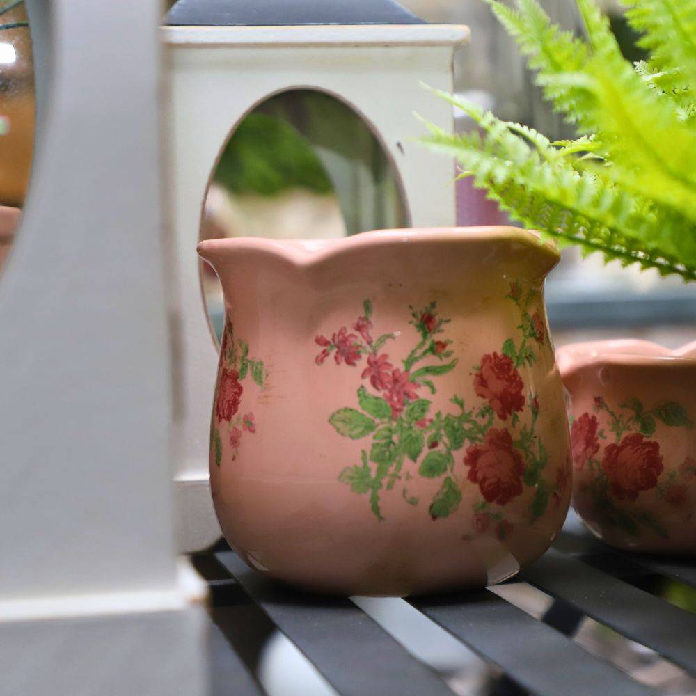 ° Cache-pot en céramique rose Ø.15.5 x 14.5 cm Chemin de campagne - Imagen 4