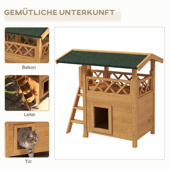 Maisonnette pour chat bois naturel et vert 77 x 50 x 73 cm - PANGIVO - Image 6