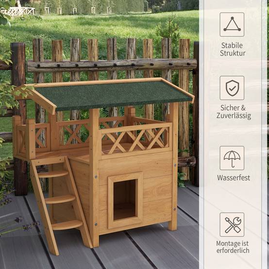 Maisonnette pour chat bois naturel et vert 77 x 50 x 73 cm - PANGIVO - Image 8