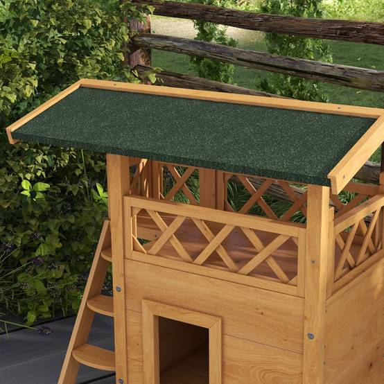 Maisonnette pour chat bois naturel et vert 77 x 50 x 73 cm - PANGIVO - Image 9