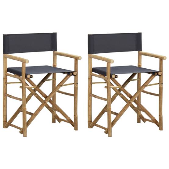 Chaises pliables de directeur Bambou et tissu Gris foncé 60 x 45 x 88 cm (lot de 2) - PANGIVO - Image 1