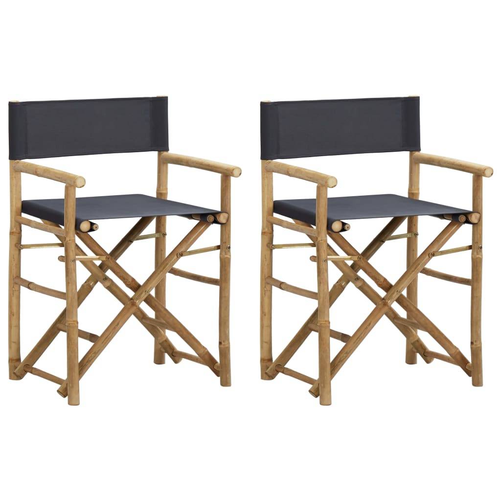 Chaises pliables de directeur Bambou et tissu Gris foncé 60 x 45 x 88 cm (lot de 2) - PANGIVO - Image 1