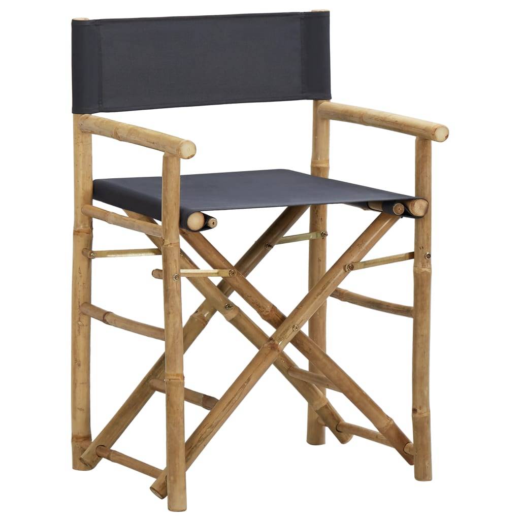 Chaises pliables de directeur Bambou et tissu Gris foncé 60 x 45 x 88 cm (lot de 2) - PANGIVO - Image 2