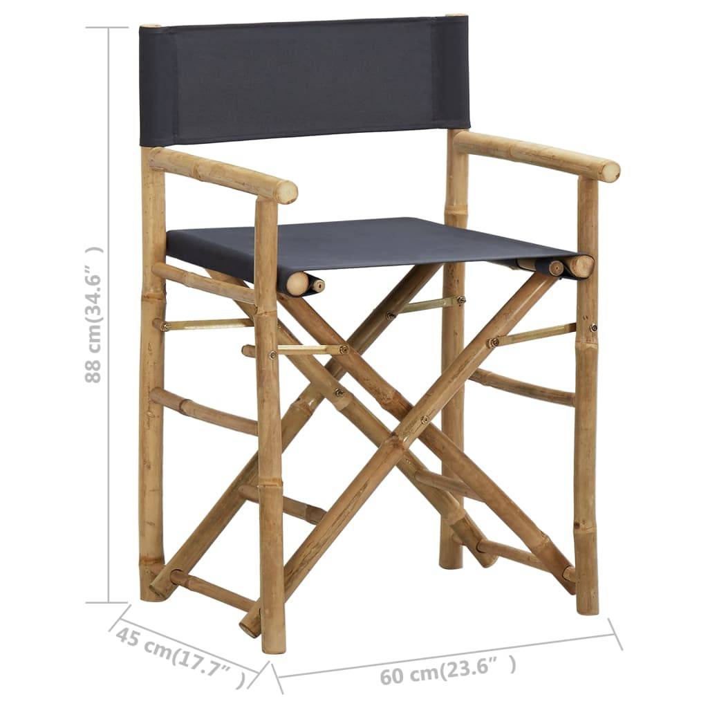 Chaises pliables de directeur Bambou et tissu Gris foncé 60 x 45 x 88 cm (lot de 2) - PANGIVO - Image 9
