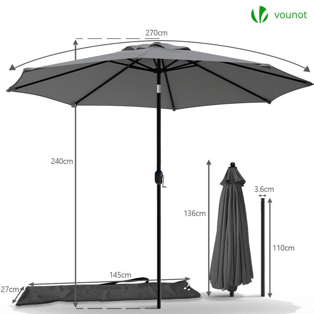 Vounot - Parasol inclinable 2.70 x 2.40m avec housse de protection gris - Image 6