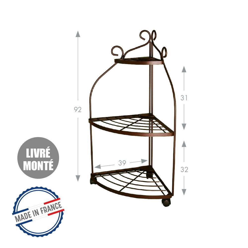 Louis Moulin - Etagère volutes d'angle, fer vieilli - 39 x 39 x 92 cm - Acier époxy Louis Moulin - Image 2