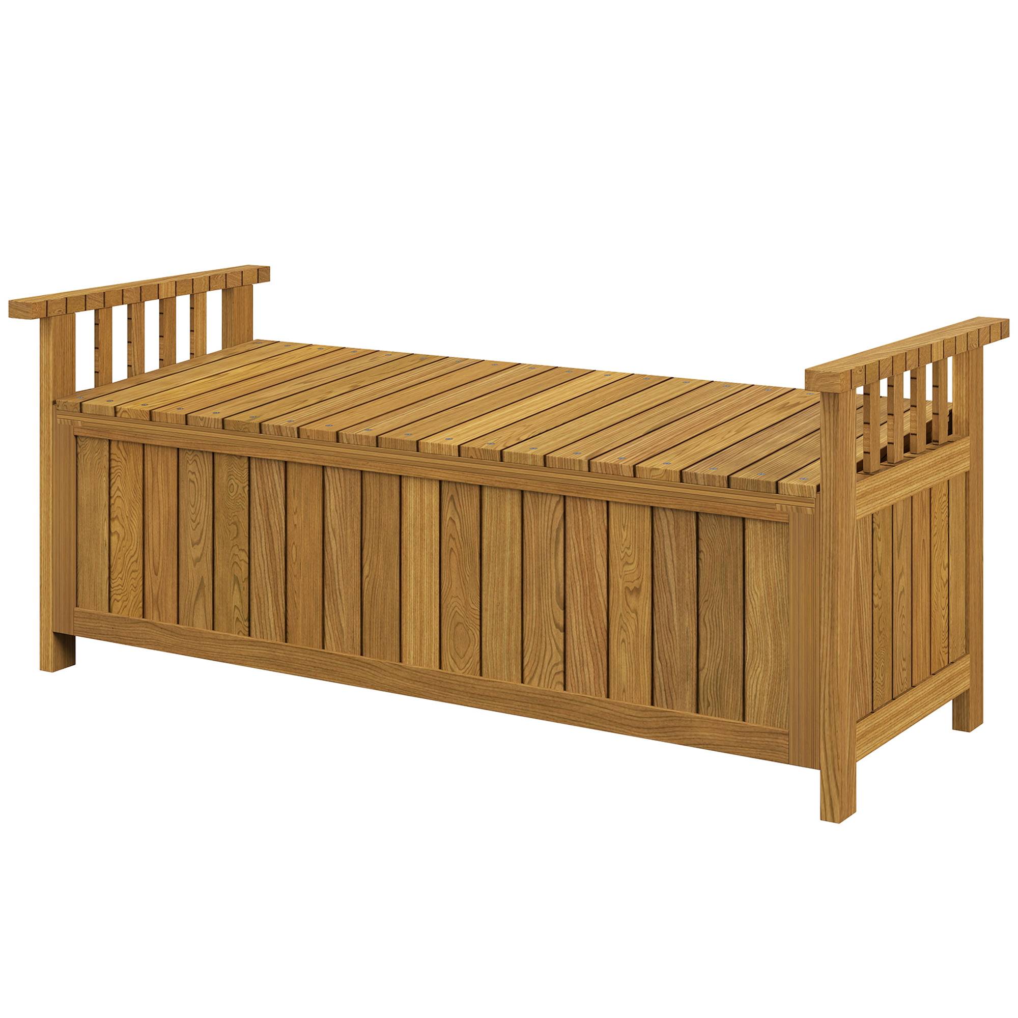 Sans Marque - Banc jardin 2 places bois rangement 151L extérieur accessoires 128,5x56x53,5 cm marron - Image 1