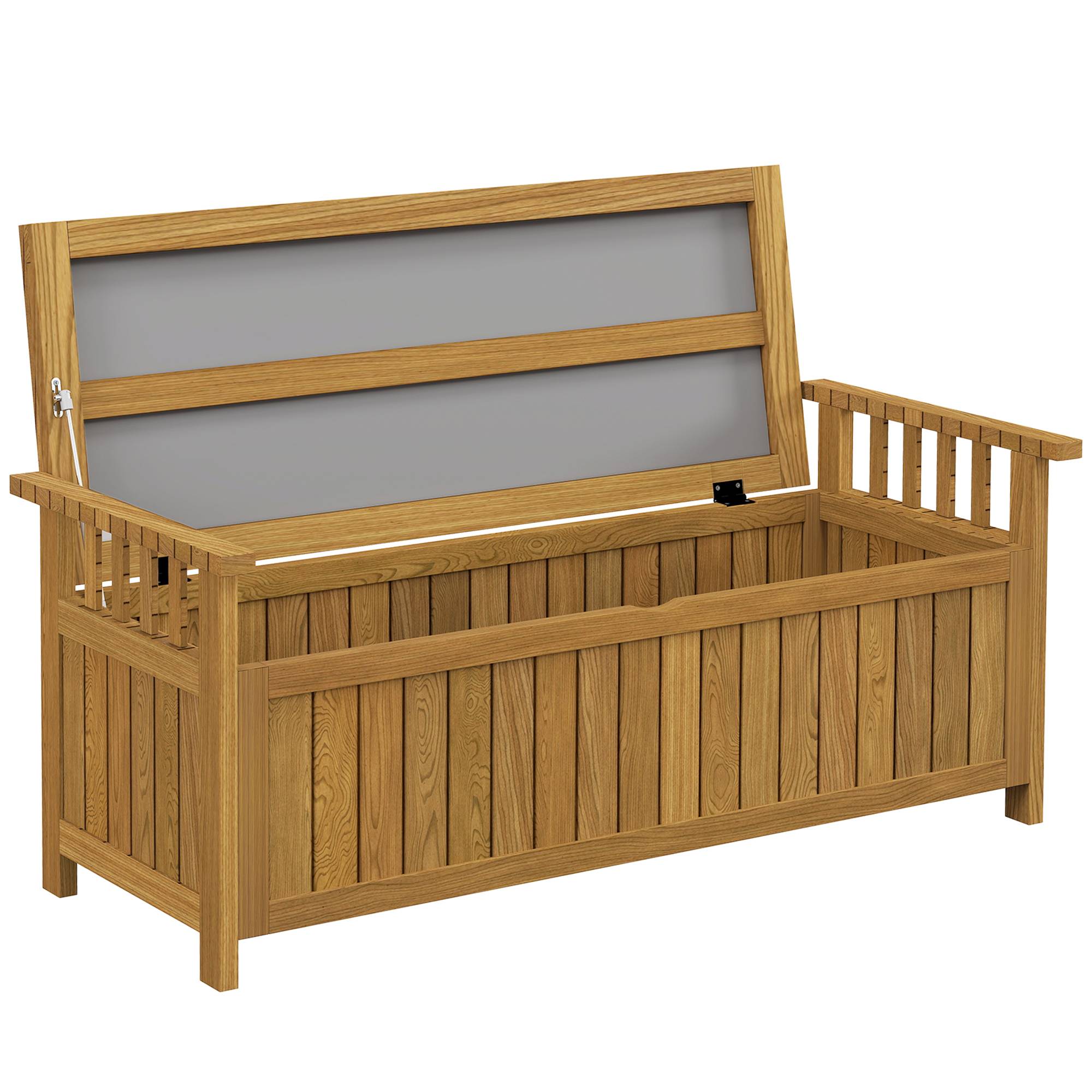 Sans Marque - Banc jardin 2 places bois rangement 151L extérieur accessoires 128,5x56x53,5 cm marron - Image 2
