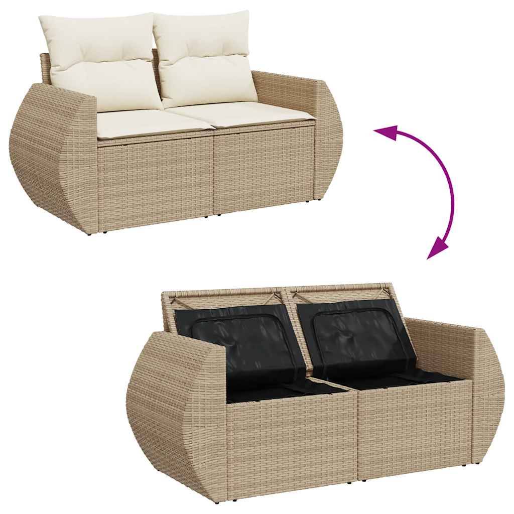 Salon de jardin 4 places résine tressée avec table ajustable et rangements Beige – ComfortXL Outdoor Living - Image 9