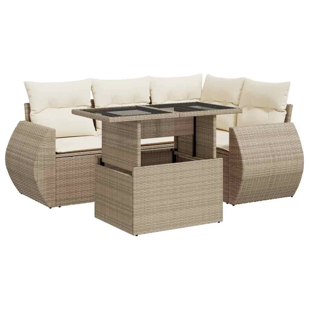 Salon de jardin 4 places résine tressée avec table ajustable et rangements Beige – ComfortXL Outdoor Living - Image 2