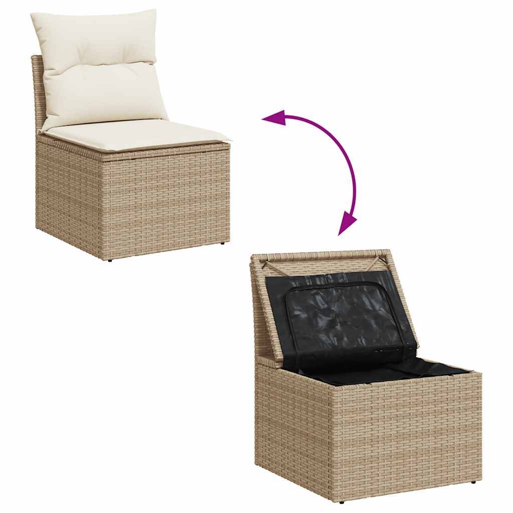 Salon de jardin 4 places résine tressée avec table ajustable et rangements Beige – ComfortXL Outdoor Living - Image 7
