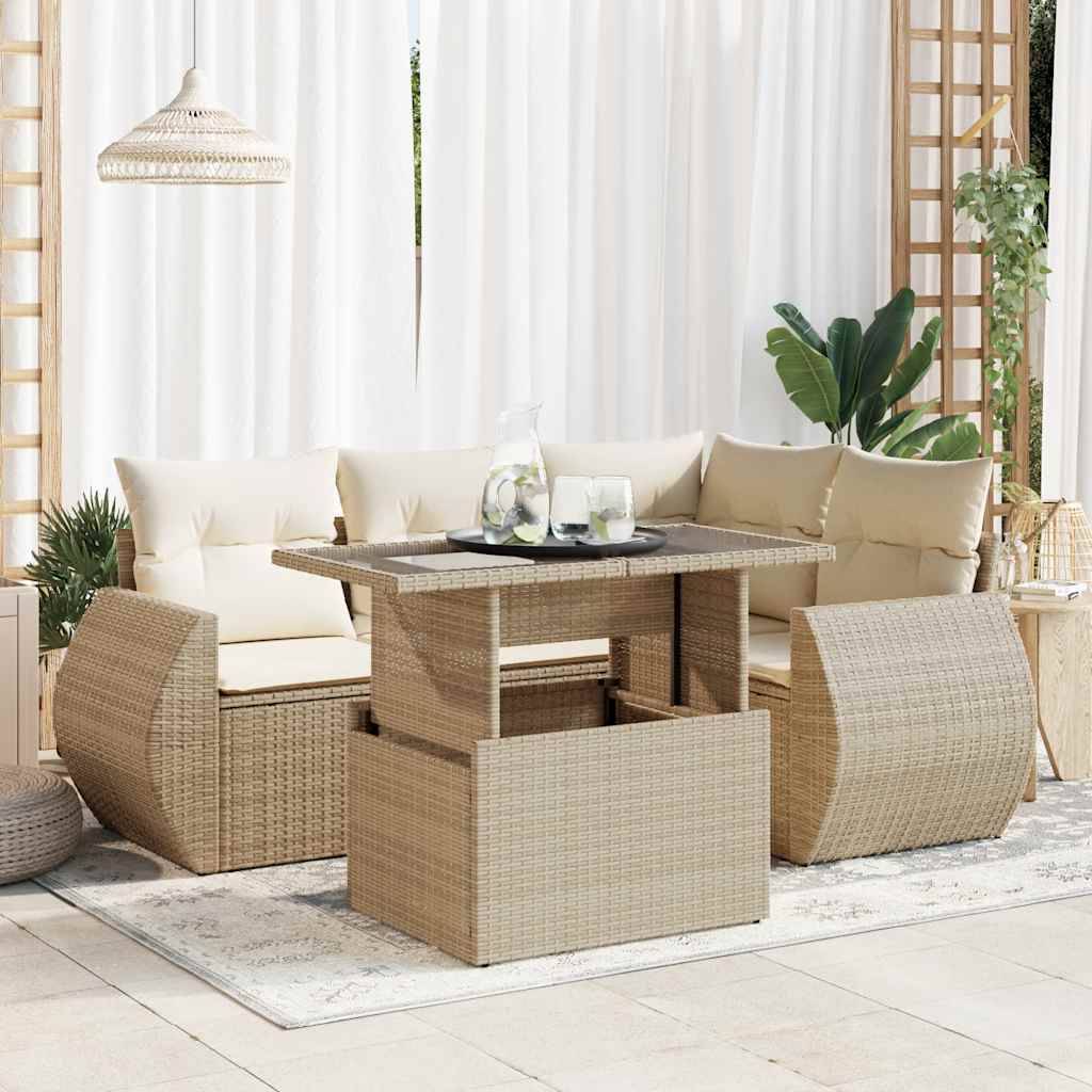 Salon de jardin 4 places résine tressée avec table ajustable et rangements Beige – ComfortXL Outdoor Living - Image 1