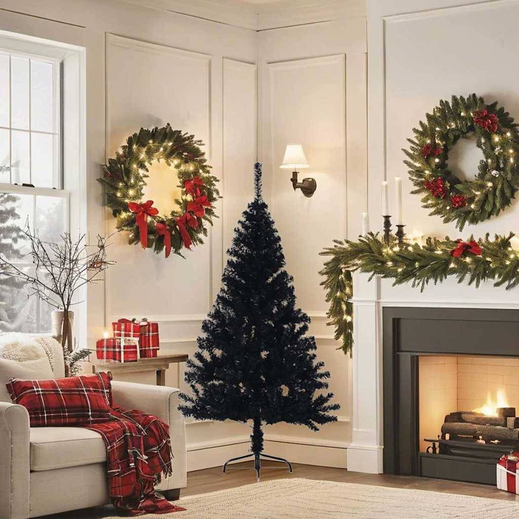 Vidaxl - Demi sapin de Noël artificiel avec support Noir 150 cm PVC vidaXL 344676 - Image 4