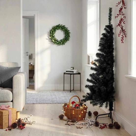 Vidaxl - Demi sapin de Noël artificiel avec support Noir 150 cm PVC vidaXL 344676 - Image 1