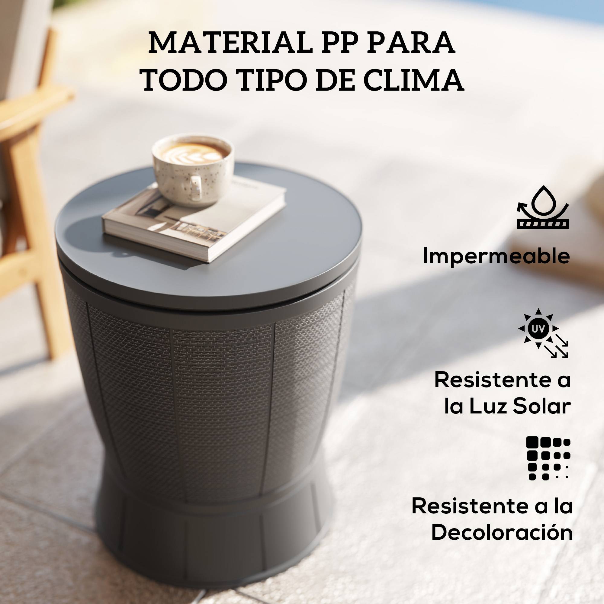 Table glacière 41L 3-en-1 polypropylène pour jardin hauteur ajustable seau à glace gris - ComfortXL Outdoor Living - Image 9