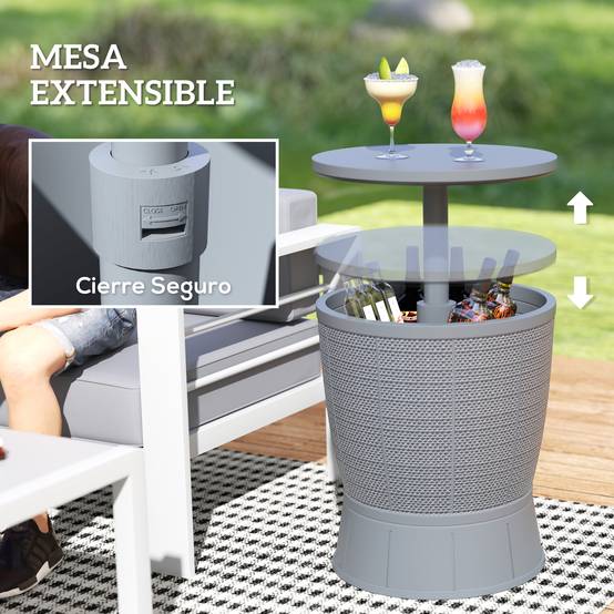 Table glacière 41L 3-en-1 polypropylène pour jardin hauteur ajustable seau à glace gris - ComfortXL Outdoor Living - Image 7
