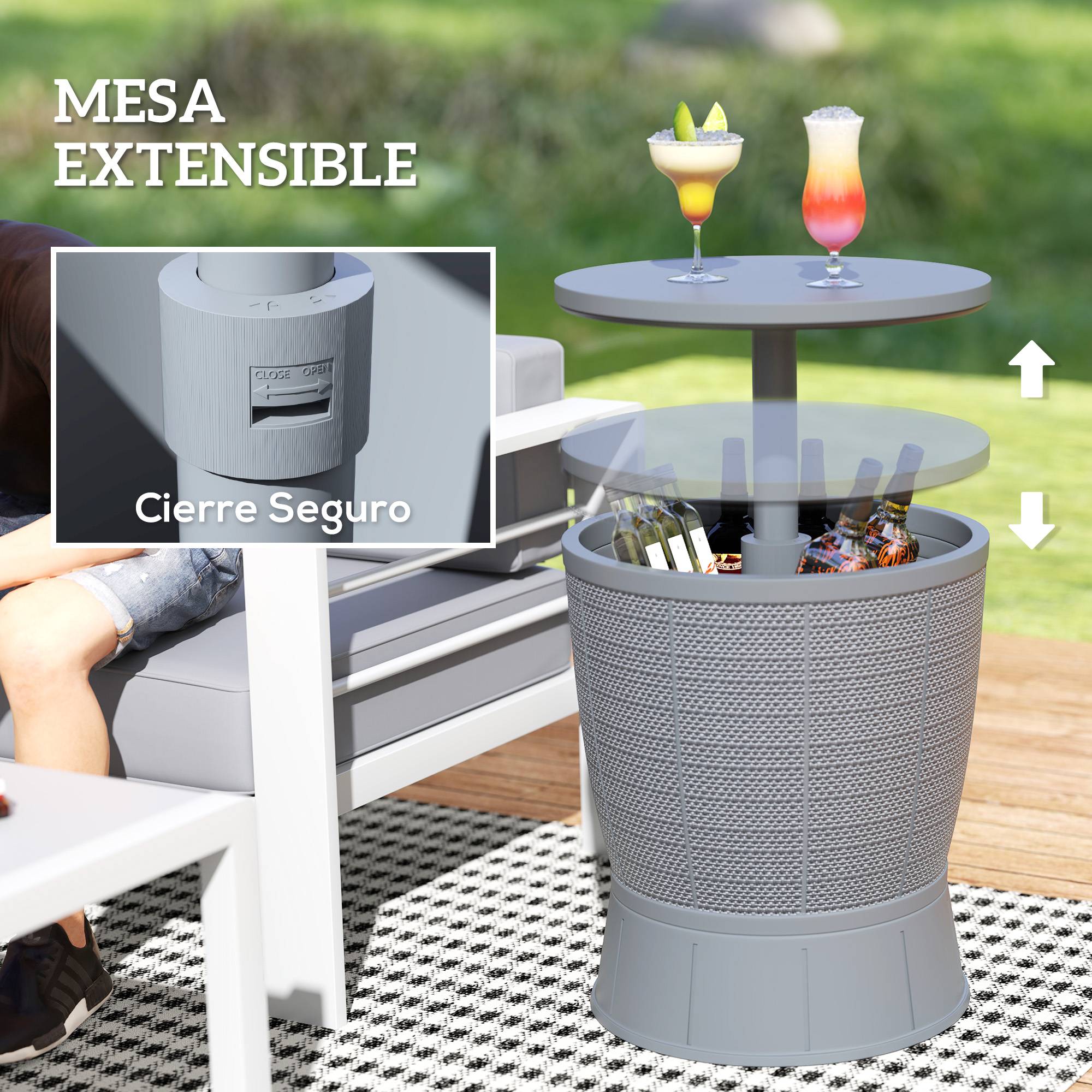 Table glacière 41L 3-en-1 polypropylène pour jardin hauteur ajustable seau à glace gris - ComfortXL Outdoor Living - Image 7