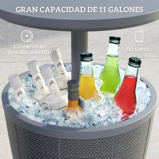 Table glacière 41L 3-en-1 polypropylène pour jardin hauteur ajustable seau à glace gris - ComfortXL Outdoor Living - Image 8