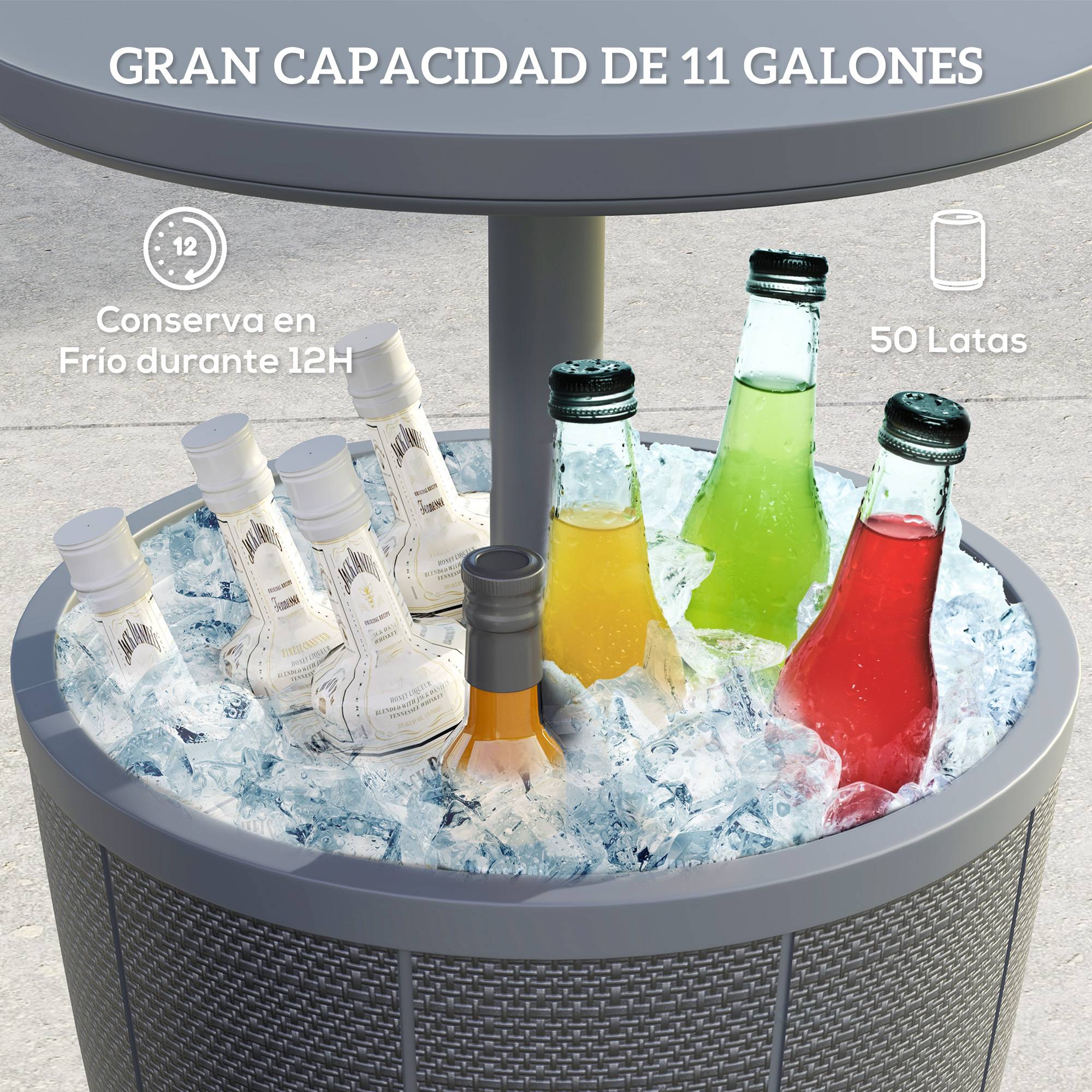 Table glacière 41L 3-en-1 polypropylène pour jardin hauteur ajustable seau à glace gris - ComfortXL Outdoor Living - Image 8