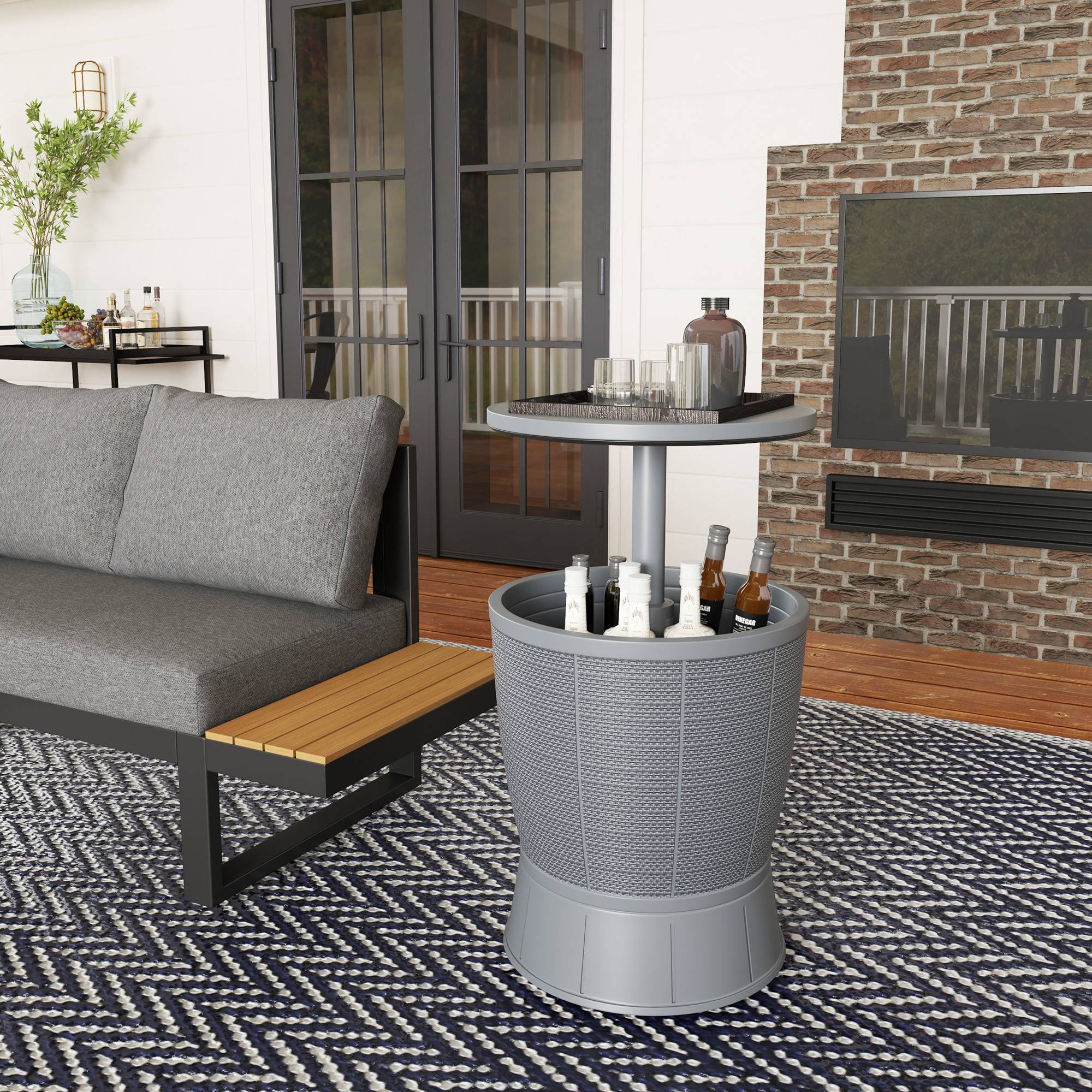 Table glacière 41L 3-en-1 polypropylène pour jardin hauteur ajustable seau à glace gris - ComfortXL Outdoor Living - Image 10