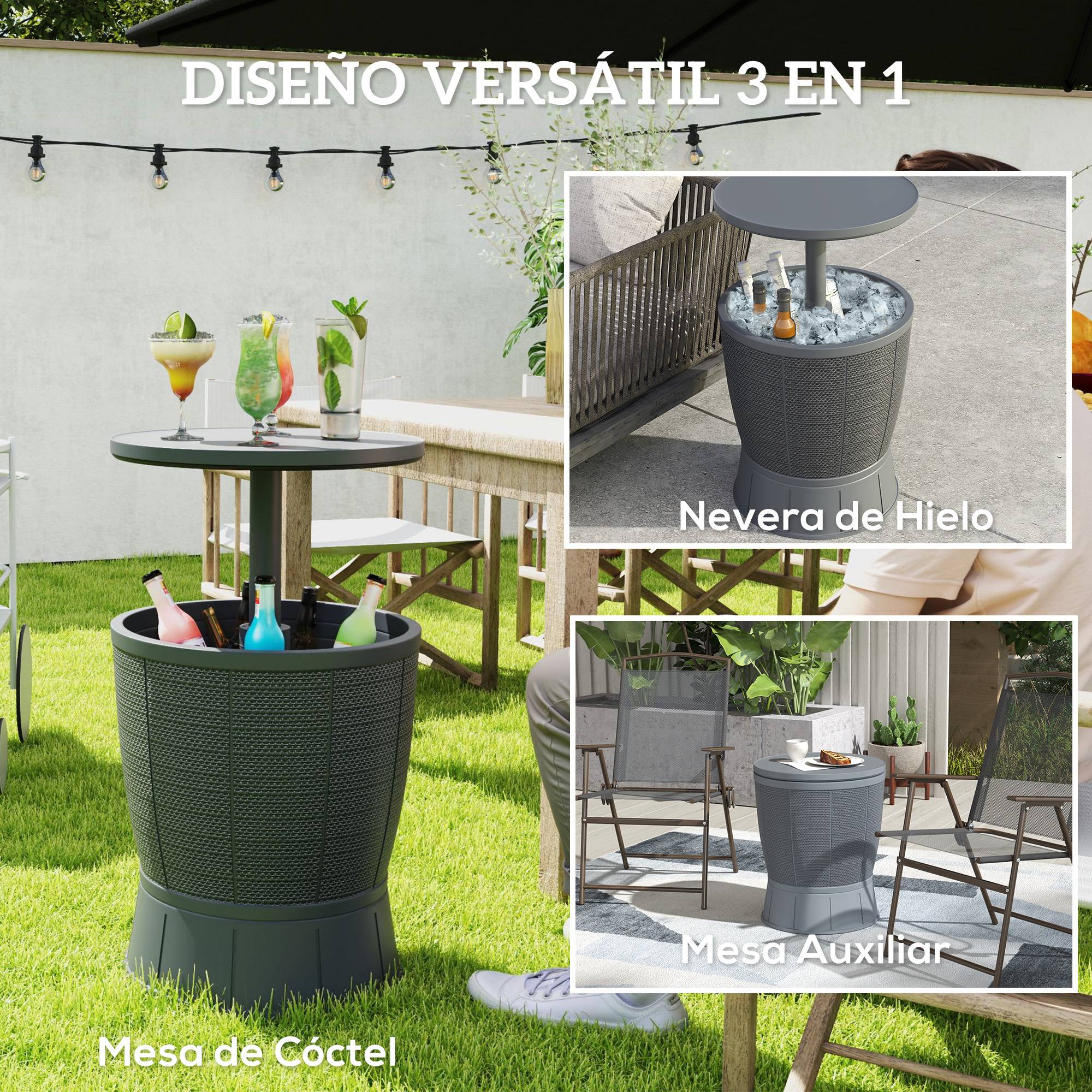 Table glacière 41L 3-en-1 polypropylène pour jardin hauteur ajustable seau à glace gris - ComfortXL Outdoor Living - Image 6