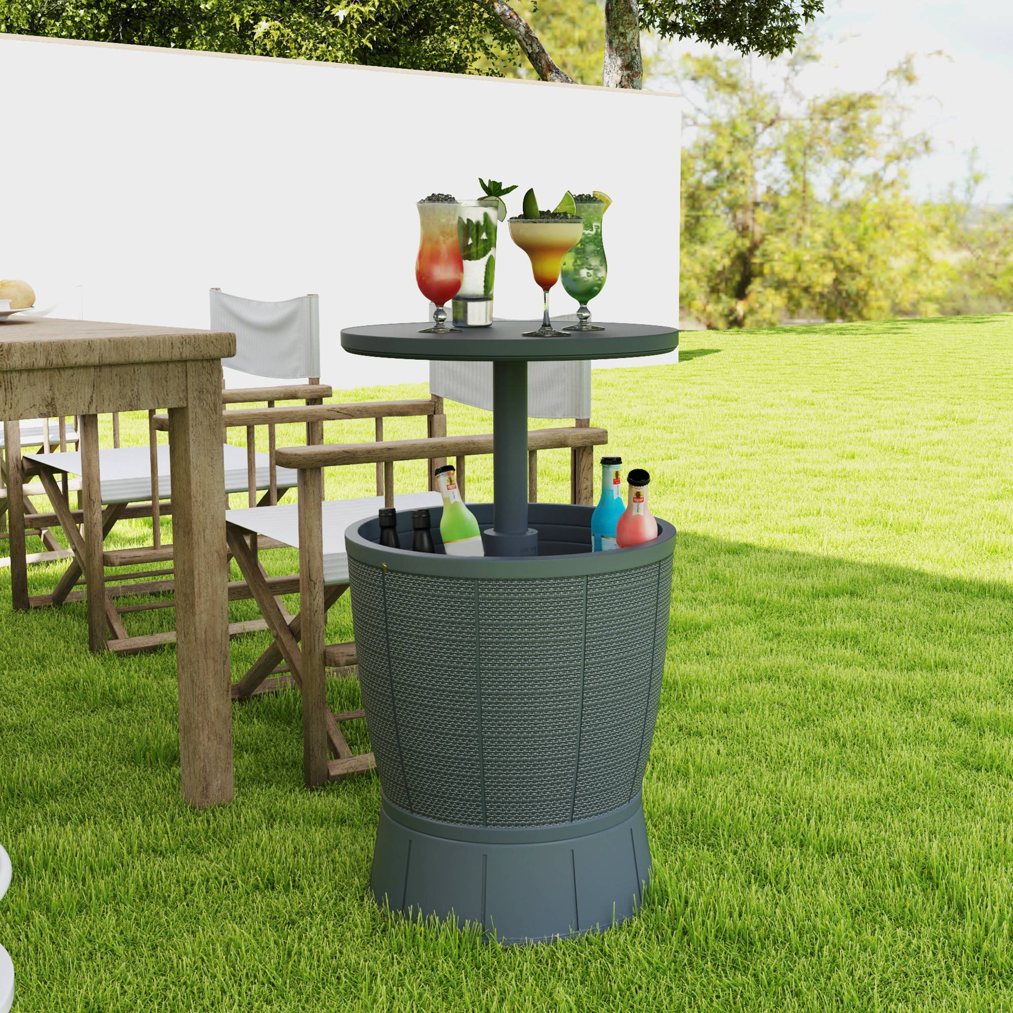 Table glacière 41L 3-en-1 polypropylène pour jardin hauteur ajustable seau à glace gris - ComfortXL Outdoor Living - Image 4
