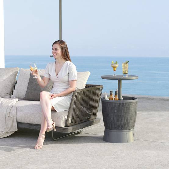 Table glacière 41L 3-en-1 polypropylène pour jardin hauteur ajustable seau à glace gris - ComfortXL Outdoor Living - Image 3