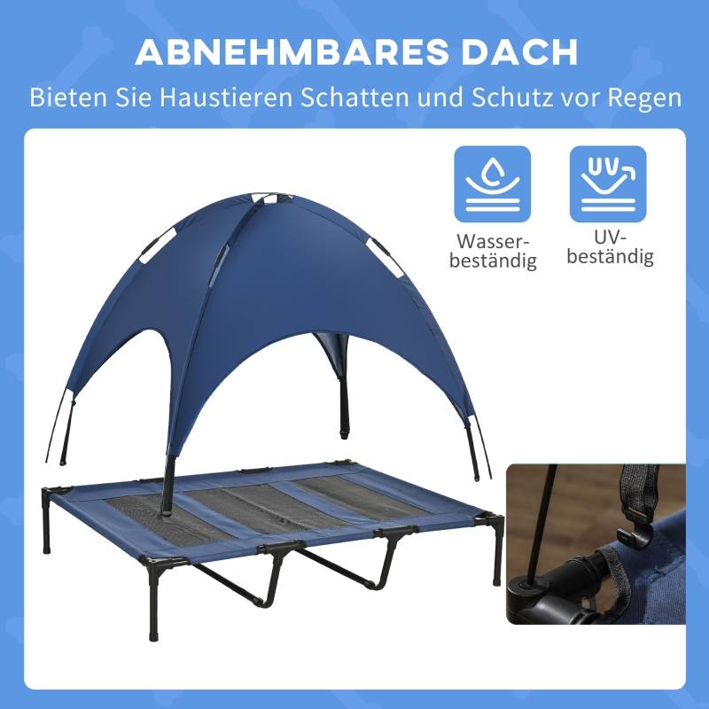 Lit pour chien extérieur avec auvent pliable 122 x 92 x 108 cm acier et tissu oxford 600D bleu foncé et noir - PANGIVO - Image 6