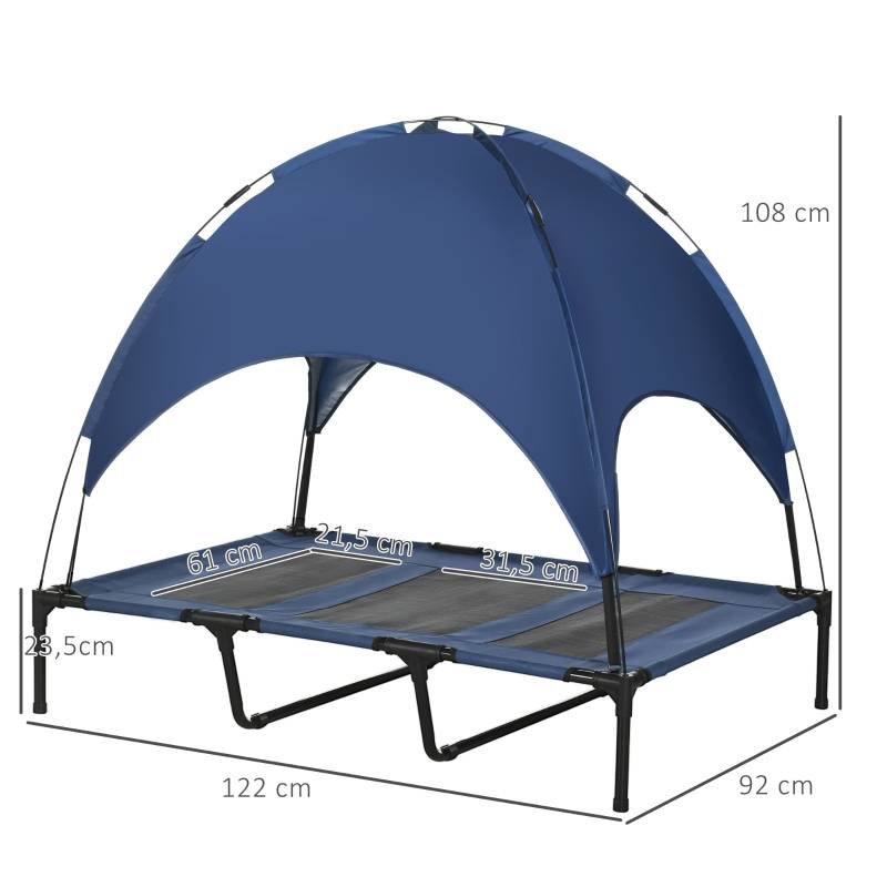 Lit pour chien extérieur avec auvent pliable 122 x 92 x 108 cm acier et tissu oxford 600D bleu foncé et noir - PANGIVO - Image 3