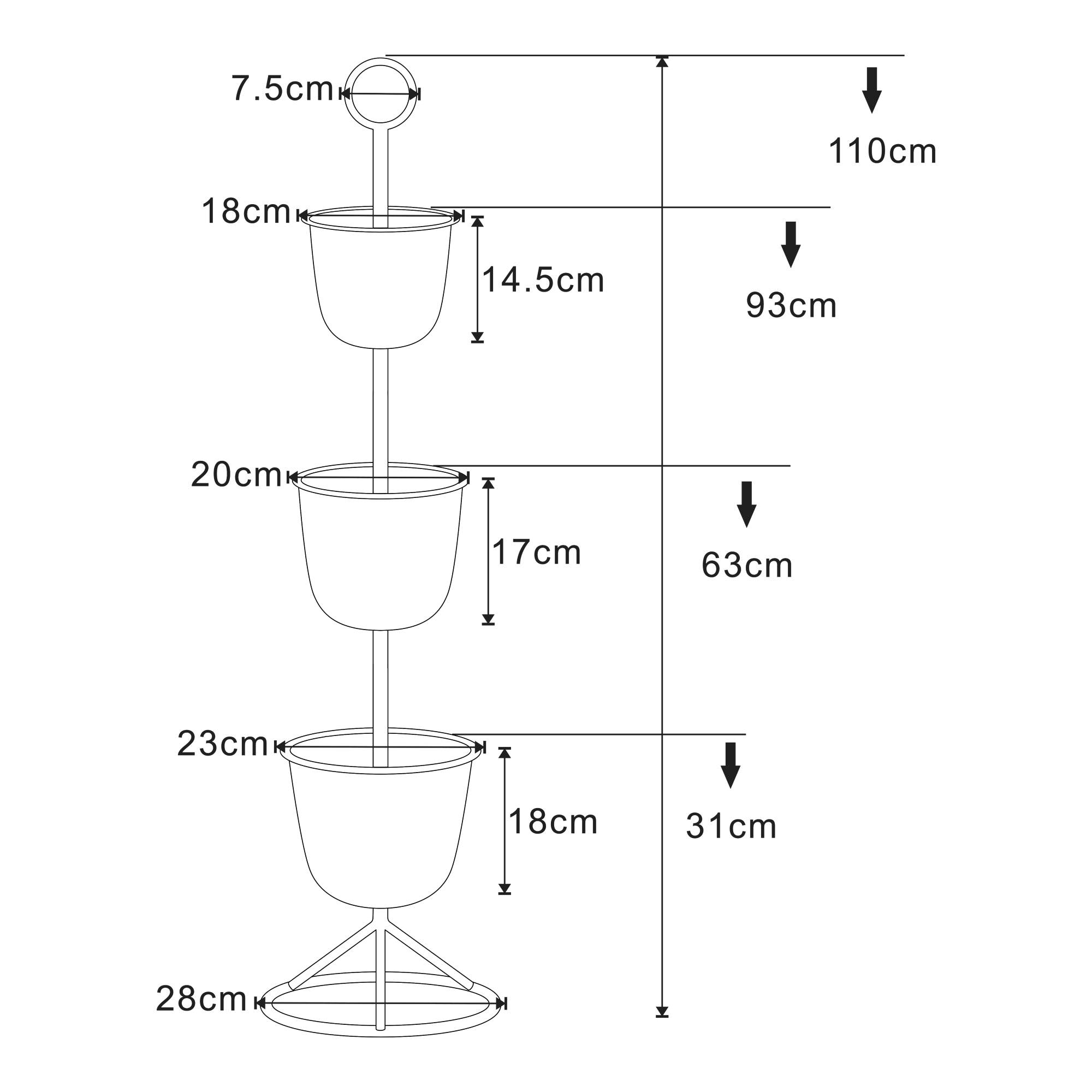 Porte-plantes style intemportel support 110 x 28 cm 3 cache-pots vert - Image 2