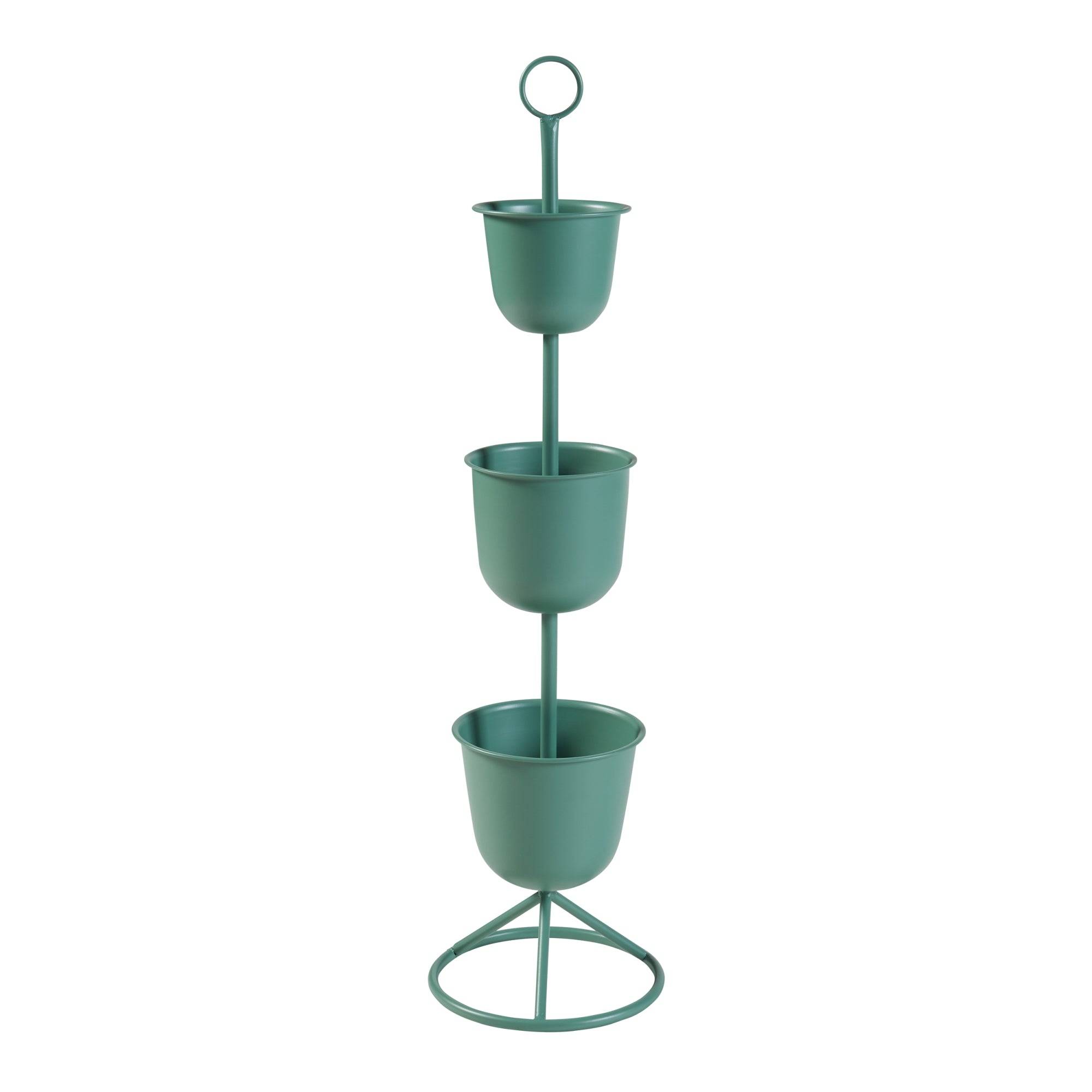 Porte-plantes style intemportel support 110 x 28 cm 3 cache-pots vert - Image 1