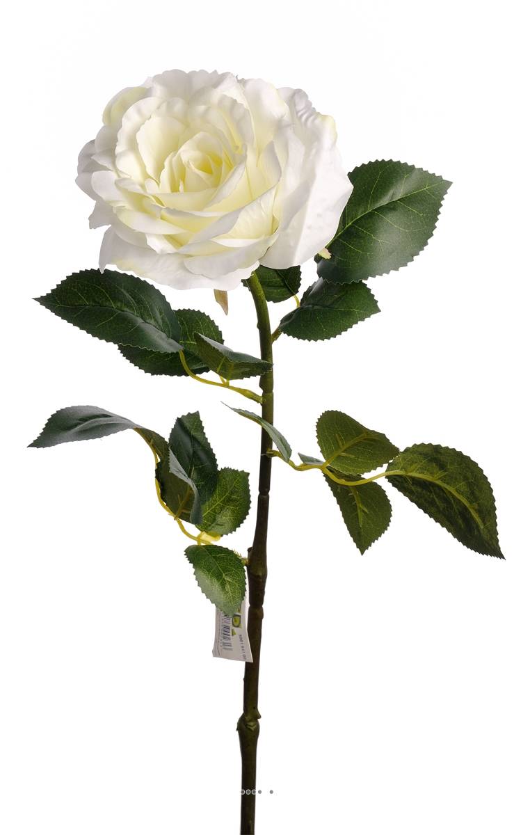 Artificielles - Rose Maya artificielle Blanc Neige H75cm Tête superbe 12cm 4 feuilles - couleur: Blanc neige